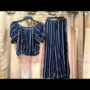 Crop Top, & Pants, Blue, size Large
